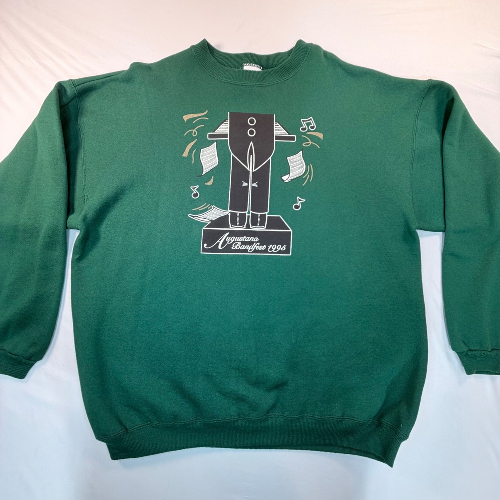 Vintage 1995 Augustana College Bandfest Sweatshirt XL Green Hanes South Dakota